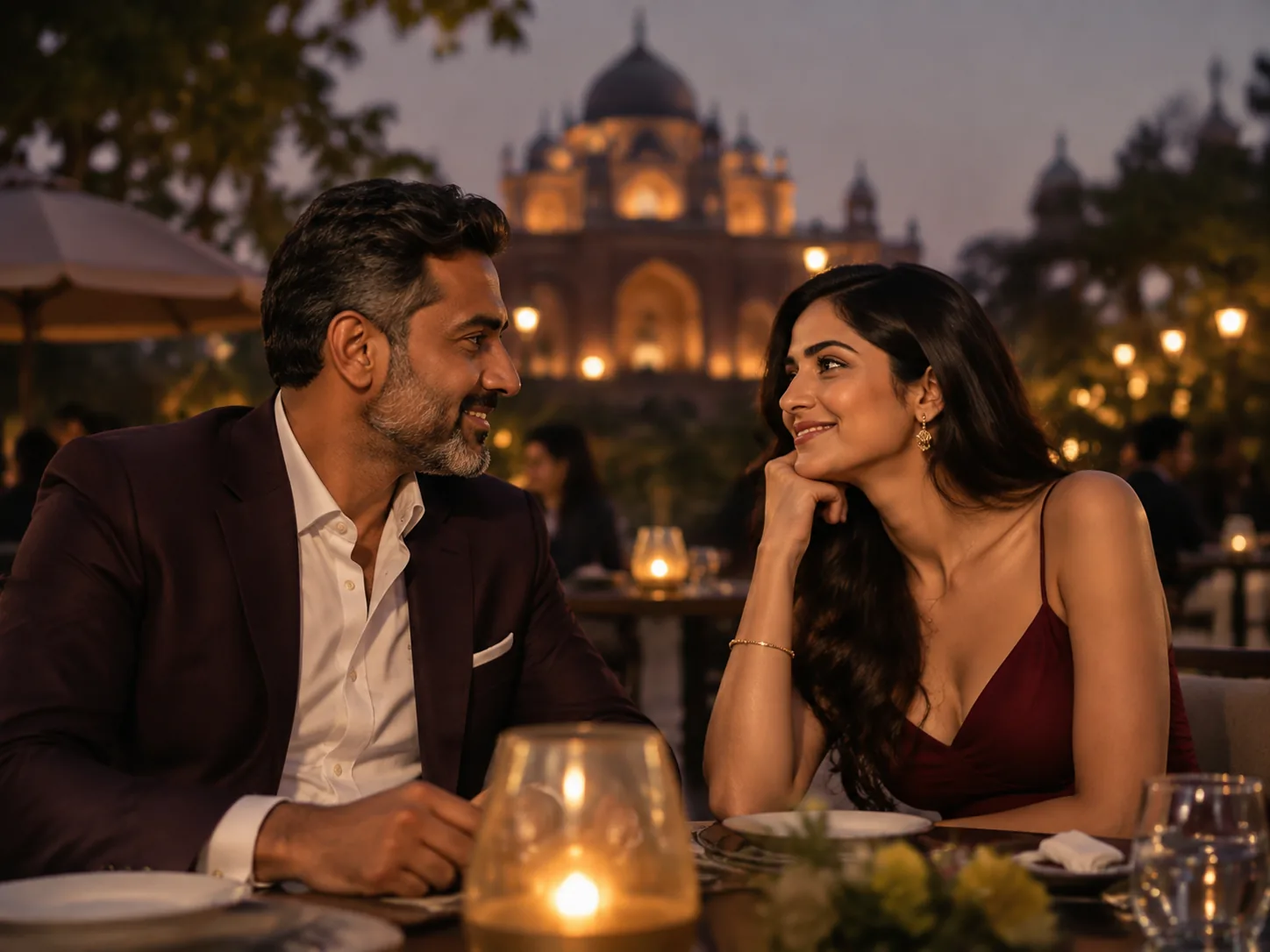 Refined couple at a fine dining restaurant in Delhi